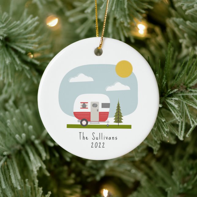 Woodland Red Camper Christmas Ceramic Tree Decoration (Tree)