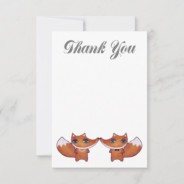 Woodland Red Fox Couple Thank You Note Cards (Front)