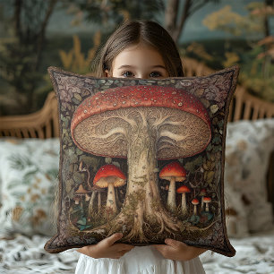Woodland Red Spotted Mushroom Cottagecore Rustic Cushion