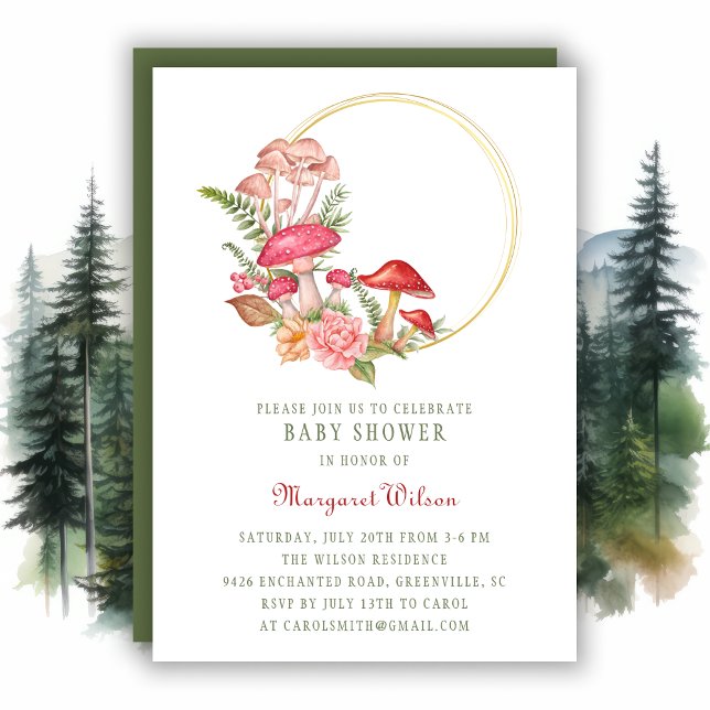 Woodland Red Watercolor Mushroom Baby Shower Invitation (Creator Uploaded)