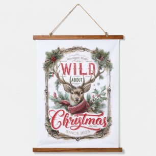 Woodland Reindeer Christmas Art – Vintage Holiday  Hanging Tapestry