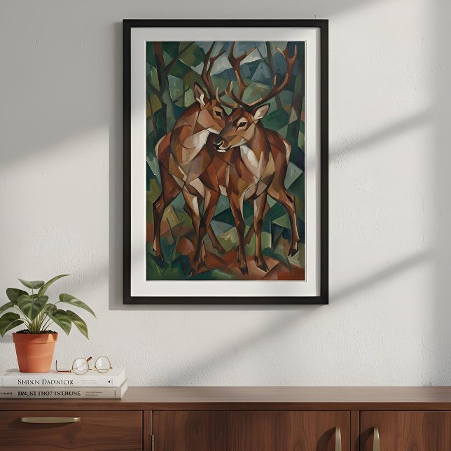 Woodland Reindeer | Cubist Expressionism Poster (Lifestyle Shot)