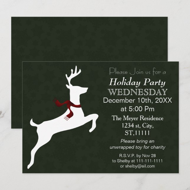 Woodland Reindeer green Holiday party Invitation (Front/Back)