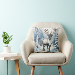 Woodland Reindeer in Winter Forest Wildlife Blank Cushion
