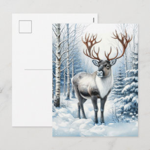 Woodland Reindeer in Winter Forest Wildlife Blank Holiday Postcard