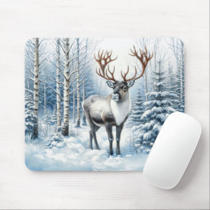 Woodland Reindeer in Winter Forest Wildlife Blank Mouse Mat