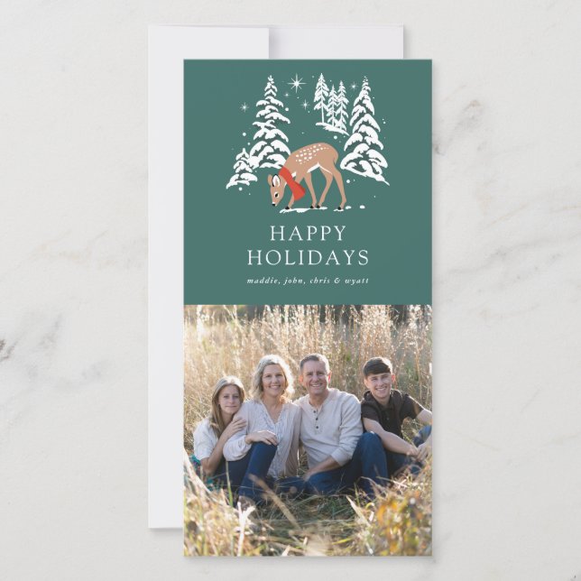 Woodland Reindeer in Winter Holiday Card (Front)