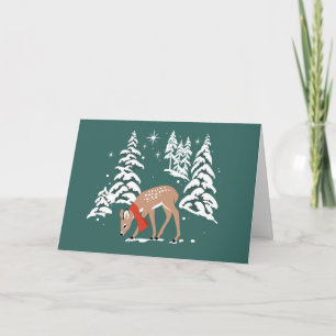 Woodland Reindeer in Winter Holiday Card