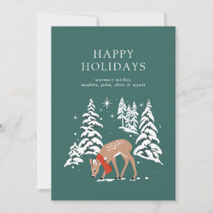 Woodland Reindeer in Winter Holiday Card