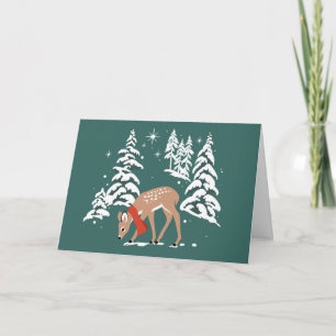 Woodland Reindeer in Winter Holiday Card