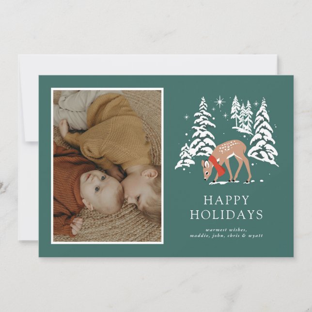 Woodland Reindeer in Winter Holiday Card (Front)