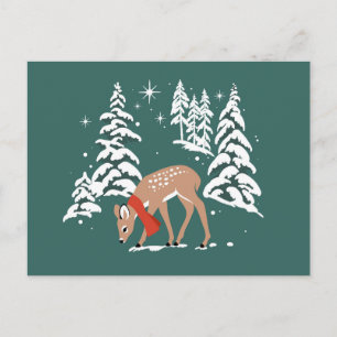 Woodland Reindeer in Winter Holiday Postcard