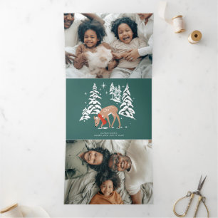 Woodland Reindeer in Winter Tri-Fold Holiday Card