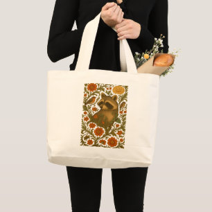 Woodland Reverie Racoon's Floral Daydream Large Tote Bag
