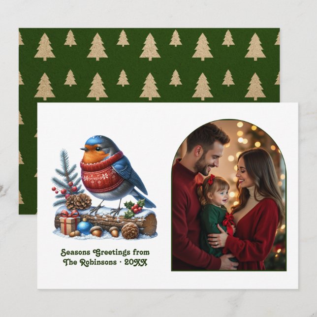 Woodland Robin Cosy Forest Christmas Magic Photo Holiday Card (Front/Back)