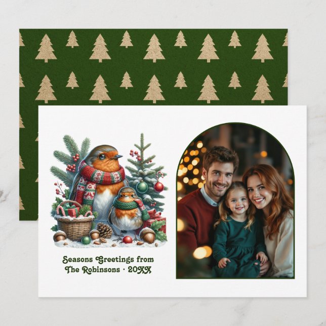 Woodland Robin Family Cosy Forest Christmas Photo Holiday Card (Front/Back)