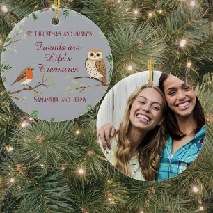 Woodland Robin Owl Friendship photo ornament