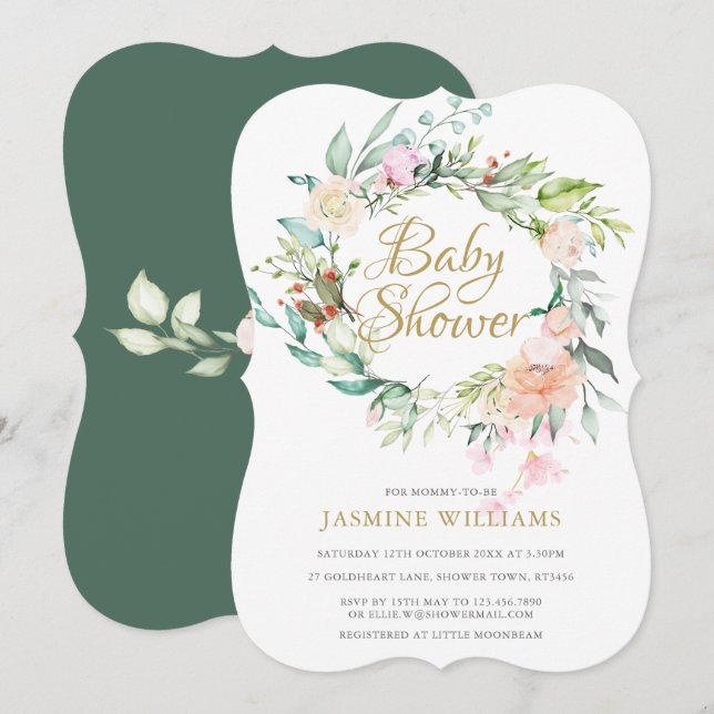 Woodland Rose Garland Baby Shower / Sprinkle Invitation (Front/Back)