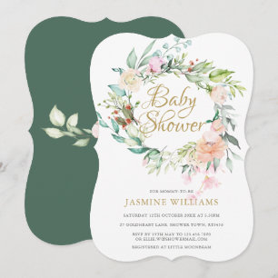 Woodland Rose Garland Baby Shower / Sprinkle Invitation