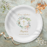 Woodland Rose Garland Baptism Christening Paper Plate<br><div class="desc">Featuring a delicate watercolour floral garland,  this chic gender neutral baptism/christening paper plate can be personalised with your special event details.  Designed by Thisisnotme©</div>