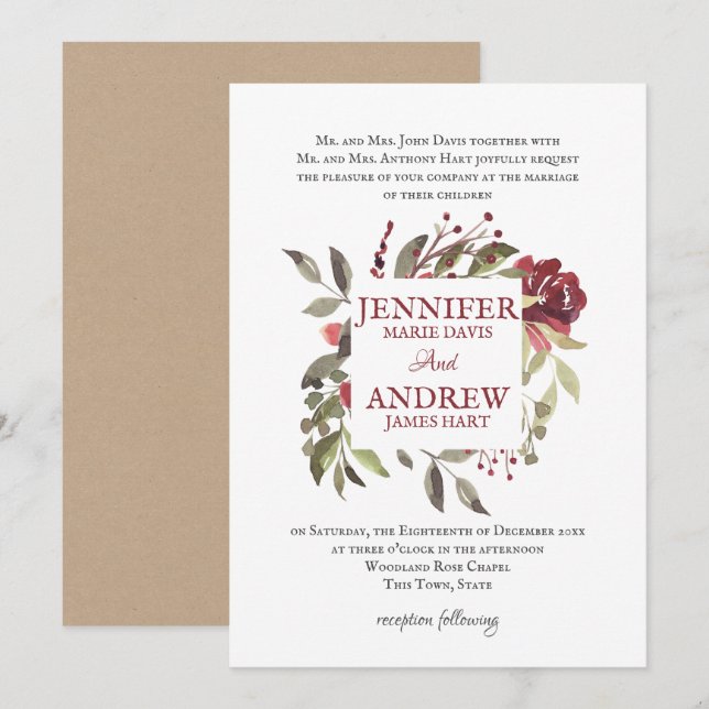 Woodland Rose Square Frame Invitation (Front/Back)