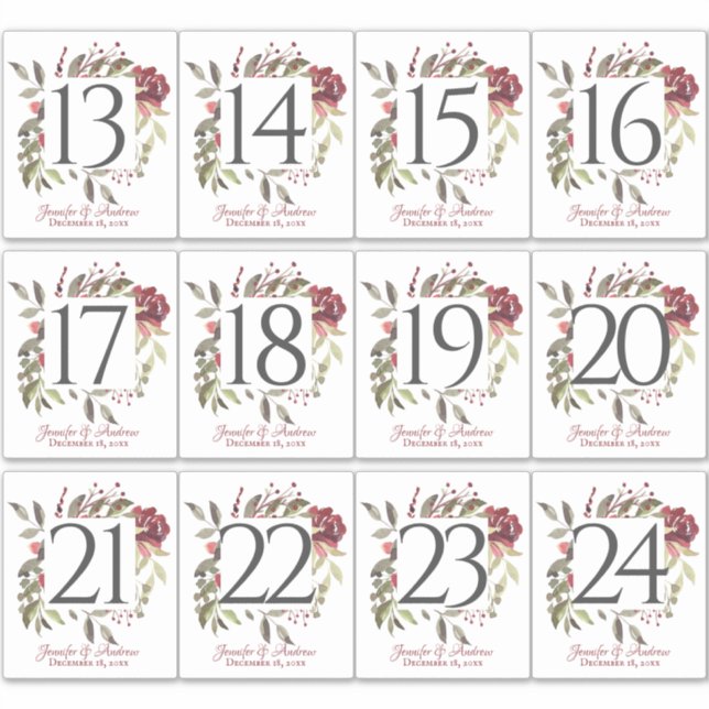 Woodland Rose Table Number Stickers (Front)