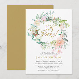 Woodland Roses Garland Baby Shower / Sprinkle Invitation