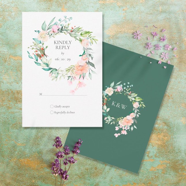 Woodland Roses Greenery Garland Floral RSVP Card (Creator Uploaded)