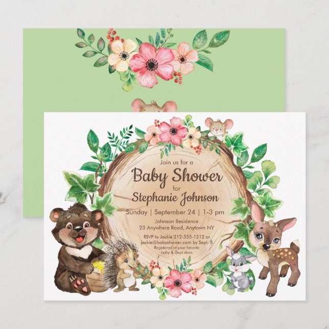 Woodland Rustic Animal Gender Neutral Baby Shower  Invitation (Front/Back)