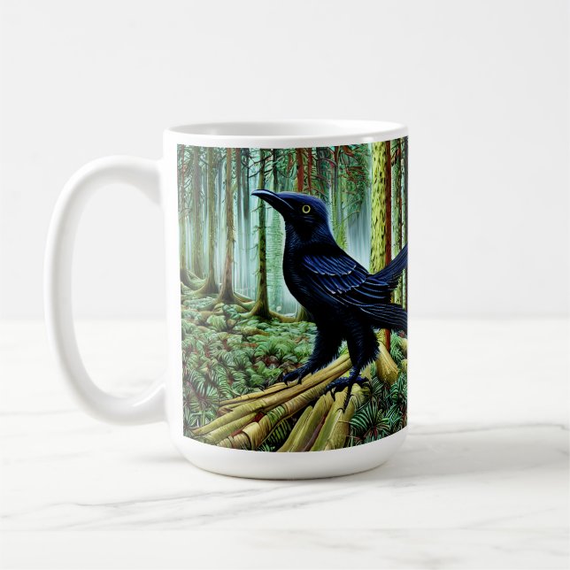 Woodland Rustic Black Raven Coffee Mug (Left)