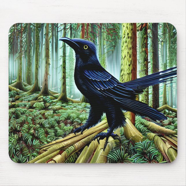 Woodland Rustic Black Raven Mouse Mat (Front)