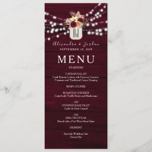 Woodland Rustic Burgundy Wedding Menu