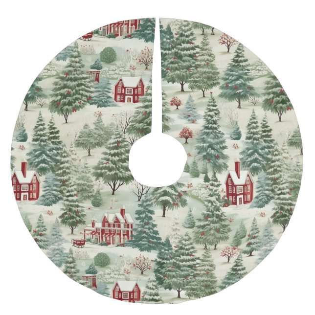 Woodland Rustic Country Christmas Cute Cosy Brushed Polyester Tree Skirt (Front)
