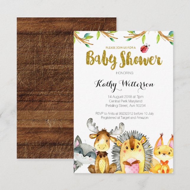 Woodland Rustic Creatures Baby Shower Invitation (Front/Back)