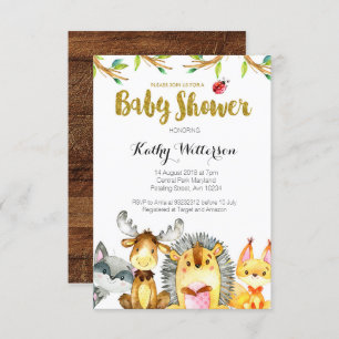 Woodland Rustic Creatures Baby Shower Invitation