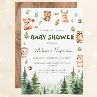 Woodland Rustic Forest Animals Baby Shower Invitation