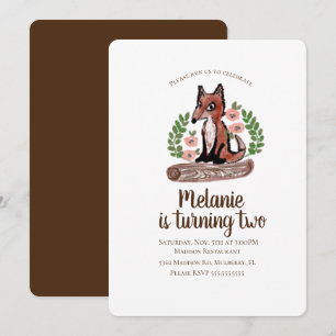 Woodland Rustic Fox Floral Birthday Party Invitation