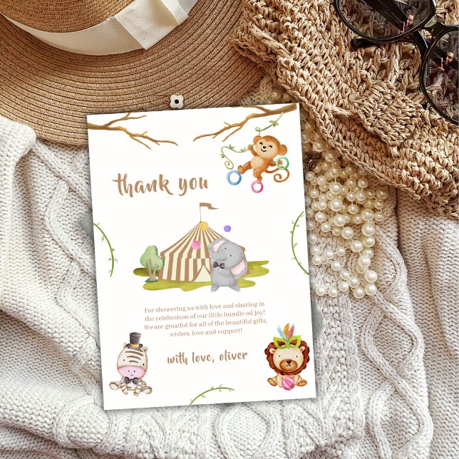 Woodland Safari Animal Circus Baby Shower  Thank You Card (Woodland Safari Animal Circus Baby Shower Thank You Card)