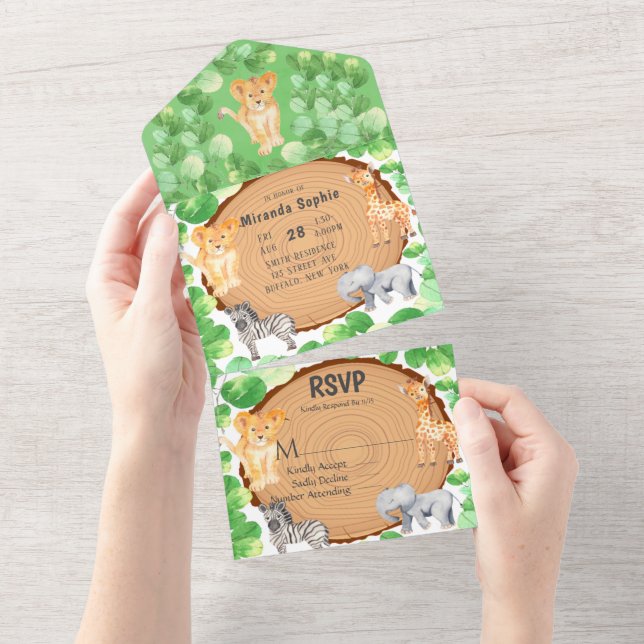 Woodland Safari Animals Baby Shower  All In One Invitation (Tearaway)