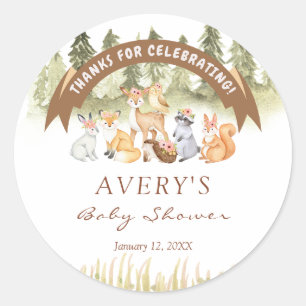 Woodland Safari Animals Baby Shower Classic Round Sticker