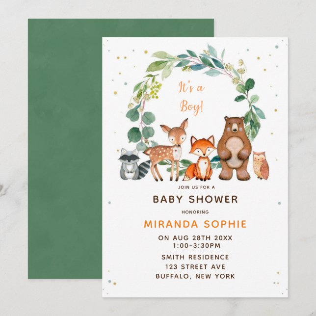Woodland Safari Animals Boy Baby Shower Invitation (Front/Back)
