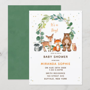 Woodland Safari Animals Boy Baby Shower Invitation