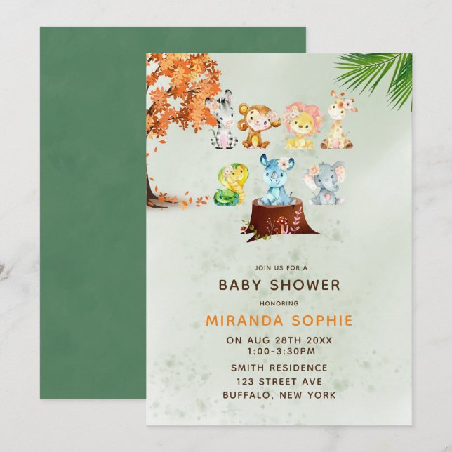 Woodland Safari Animals Boy Baby Shower Invitation (Front/Back)