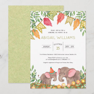 Woodland Safari Elephant Baby Shower Invitation