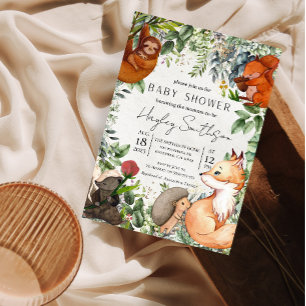 Woodland Safari Zoo Animals Theme baby Shower  Invitation