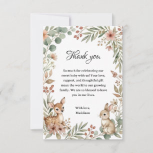 Woodland Sage Green Baby Shower Deer & Bunny Thank You Card
