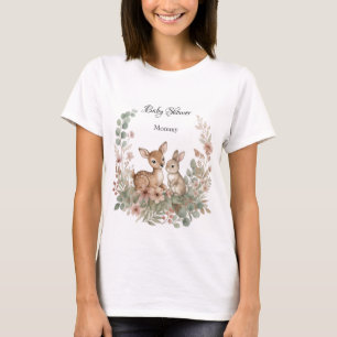 Woodland Sage Green Baby Shower Deer Bunny Women T-Shirt