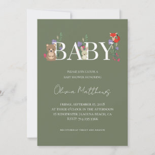 Woodland Sage Green Baby Shower Invitation