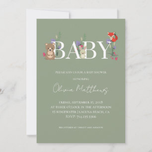 Woodland Sage Green Baby Shower Invitation