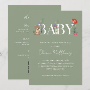 Woodland Sage Green Baby Shower QR Code Invitation